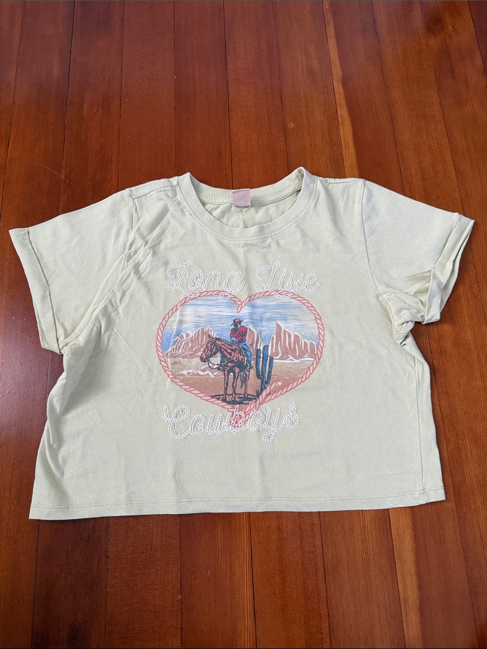 Kids Sage Green Short Sleeve Tee with Western Heart Print